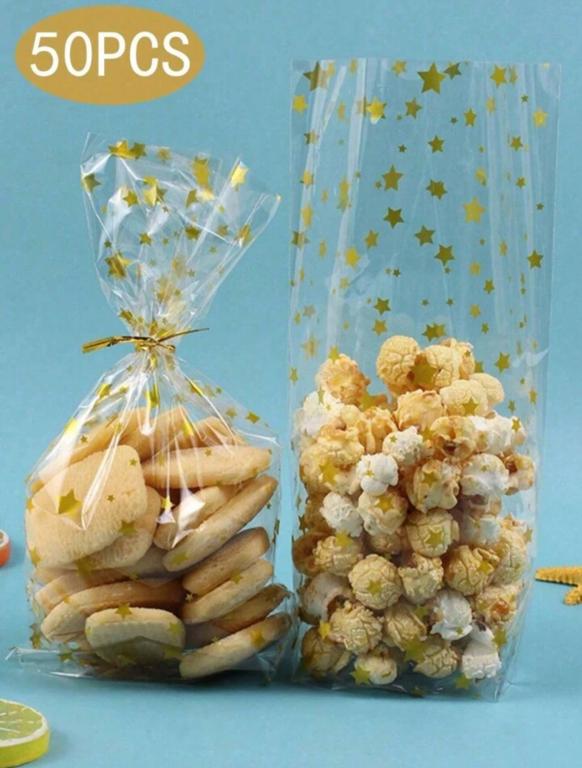 SACO PLAST. PP DECORADO ESTRELINHA OURO 15X21 C/50UN