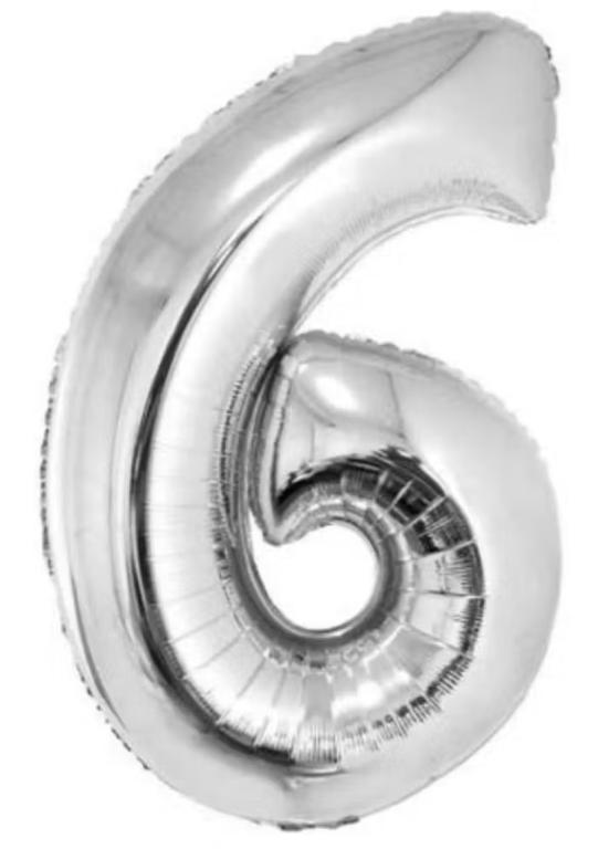 BALAO METALIZADO NUMERO PRATA 45CM N°6 GNR