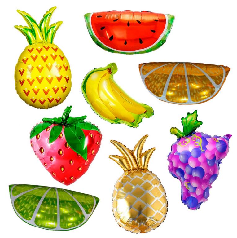 BALAO METALIZADO FRUTAS 60CM ABACAXI/LARANJA/MELANCIA/MORANGO/UVA