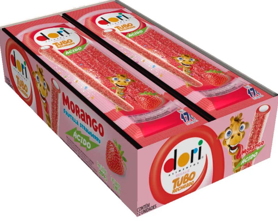 BALA REGALIZ TUBO RECH. DORI MORANGO ACIDO C/12X17G