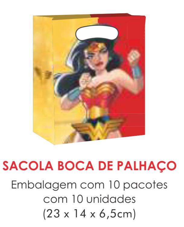 SACOLA TEMA MULHER MARAVILHA BOCA PALHACO C/10UN