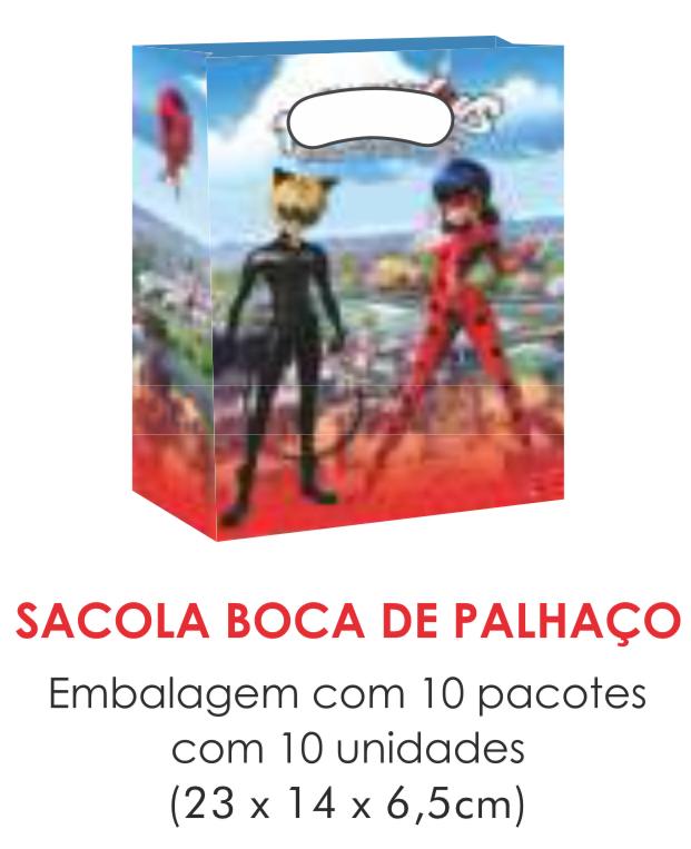 SACOLA TEMA MIRACULOUS BOCA PALHACO C/10UN