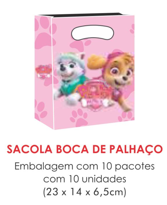 SACOLA TEMA PATRULHA CANINA ROSA BOCA PALHACO C/10UN