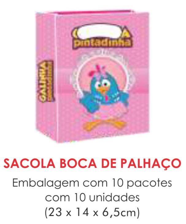 SACOLA TEMA GALINHA ROSA BOCA PALHACO C/10UN
