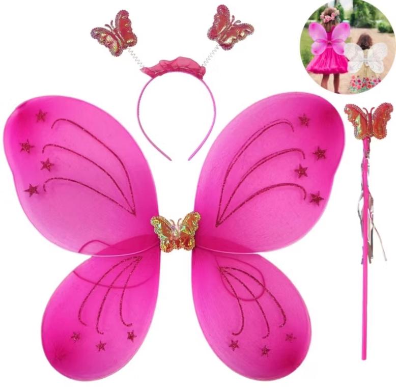 KIT BORBOLETA ASA, CETRO E TIARA PINK