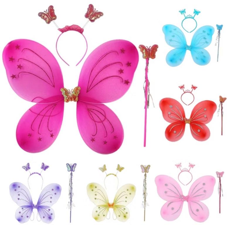 KIT BORBOLETA ASA, CETRO E TIARA PINK