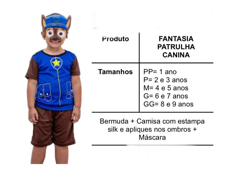 FANTASIA PATRULHA CANINA POLICIAL CHASE + MASCARA TAM. GG