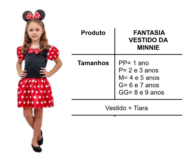 FANTASIA MINIE VERMELHA + TIARA VESTIDO TAM. M