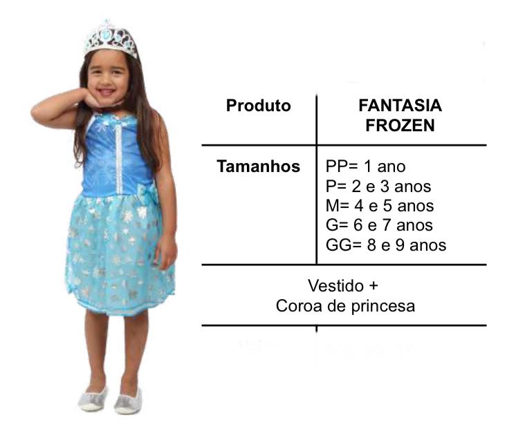 FANTASIA FROZEN + TIARA VESTIDO TAM. G