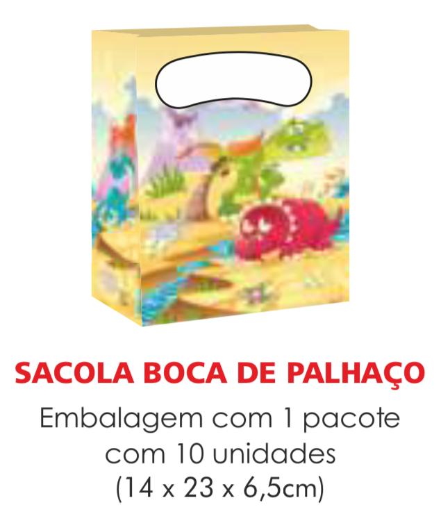 SACOLA TEMA DINOSSAUROS BOCA PALHACO C/10UN