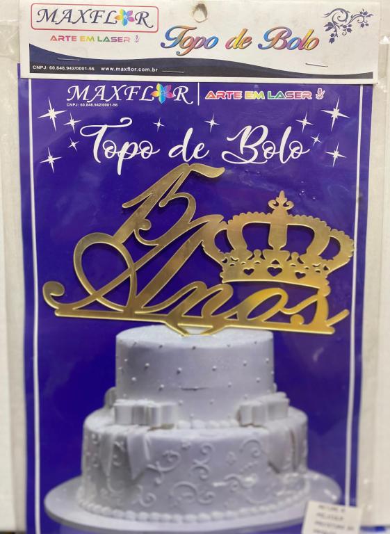 TOPO DE BOLO ESPELHADO DOURADO 15 ANOS