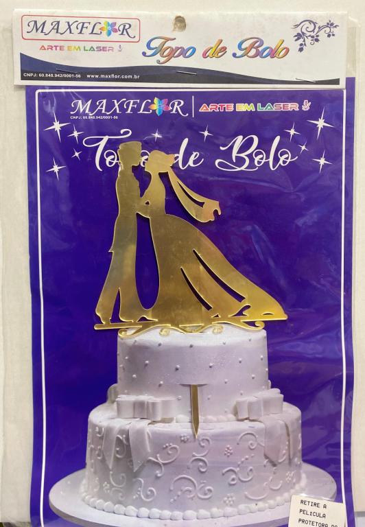 TOPO DE BOLO ESPELHADO DOURADO CASAMENTO