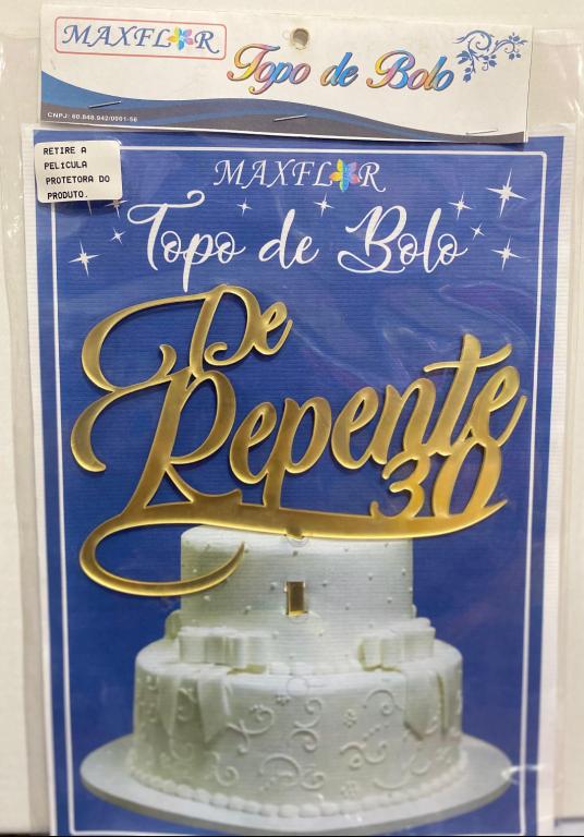 TOPO DE BOLO ESPELHADO DOURADO DE REPENTE 30