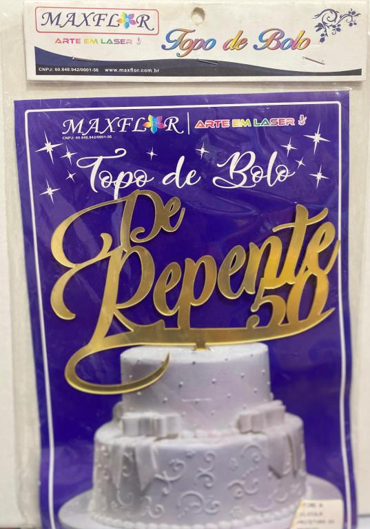 TOPO DE BOLO ESPELHADO DOURADO DE REPENTE 50
