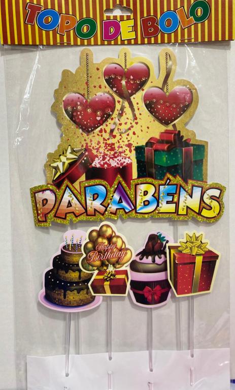 TOPO DE BOLO PARABENS C/ PRESENTE