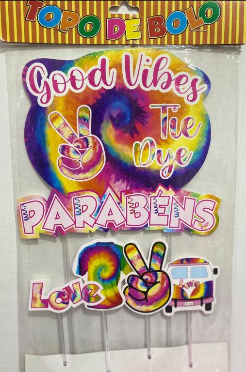 TOPO DE BOLO GOOD VIBES TIE DYE