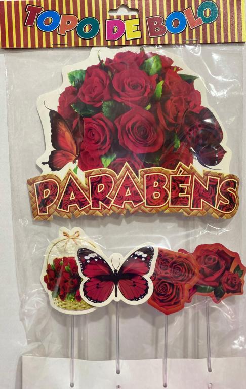 TOPO DE BOLO FLOR VERMELHA