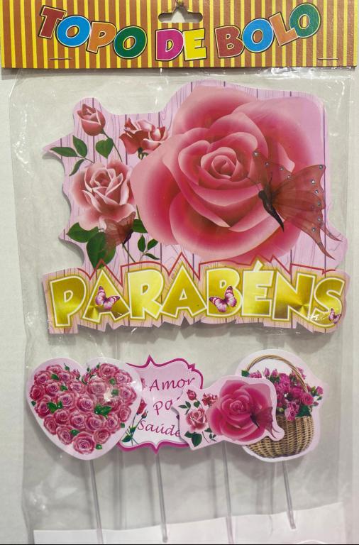 TOPO DE BOLO FLOR ROSA