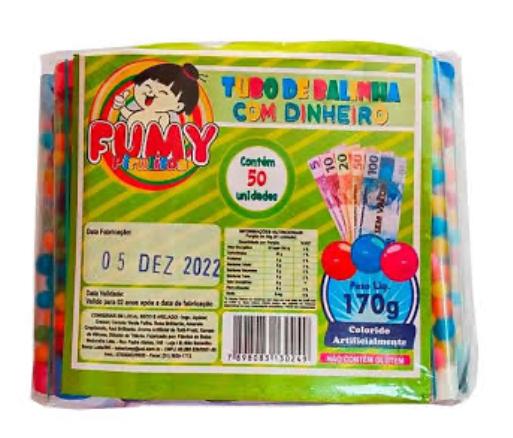 TUBO DE BALINHA COM DINHEIRO C/50UN