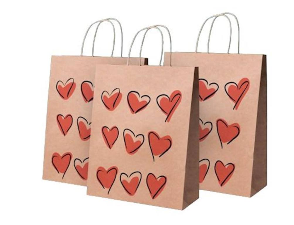 SACOLA PAPEL KRAFT CORACOES P 26X21 UN