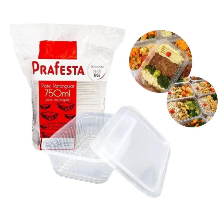 KIT POTE C/ TAMPA RETANGULAR PRAFESTA 750ML C/24UN
