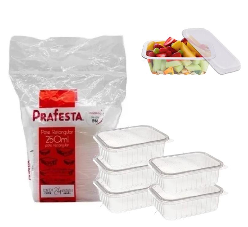 KIT POTE C/ TAMPA RETANGULAR PRAFESTA 250ML C/24UN
