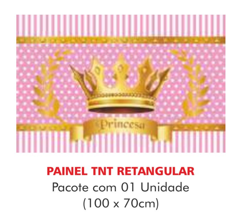 PAINEL TNT DUPLO RETANGULAR PRINCESA COROA ROSA 70X100CM