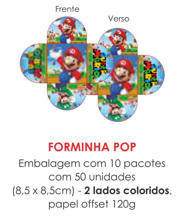 PORTA BOMBOM TEMA MARIO BROSS 8,5X8,5CM C/50UN