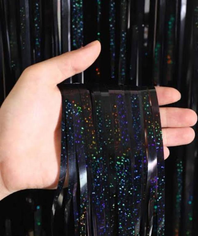 CORTINA METALIZADA LASER HOLOGRAFICA PRETA 1X2MT