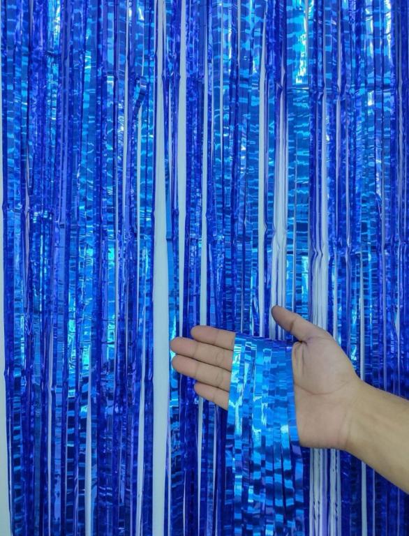 CORTINA METALIZADA LASER HOLOGRAFICA AZUL 1X2MT