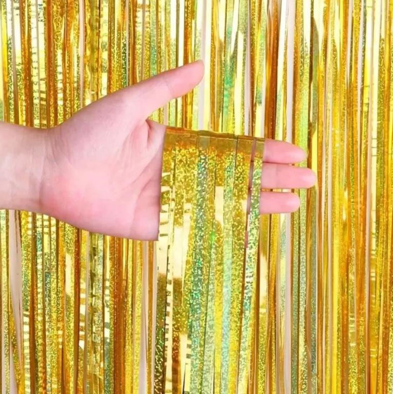 CORTINA METALIZADA LASER HOLOGRAFICA DOURADA 1X2MT