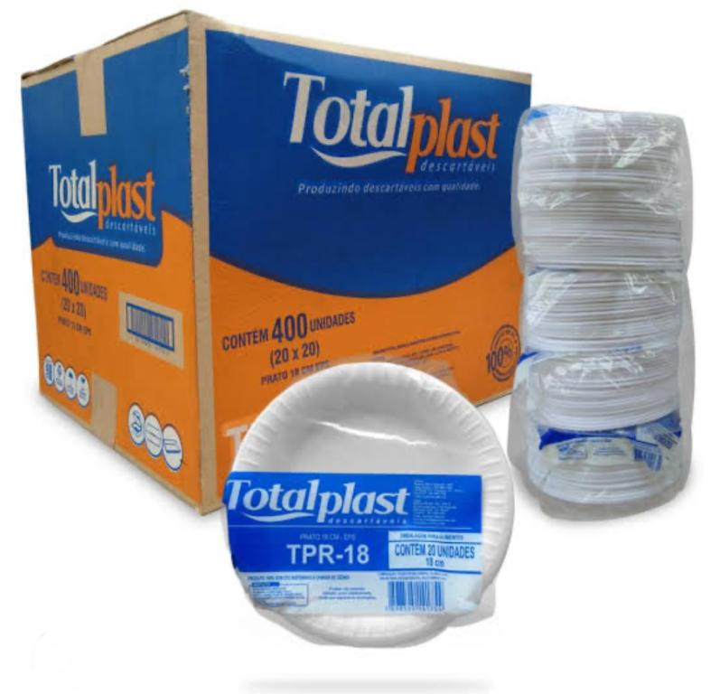 PRATO ISOPOR TOTALPLAST 18CM RASO C/20UN