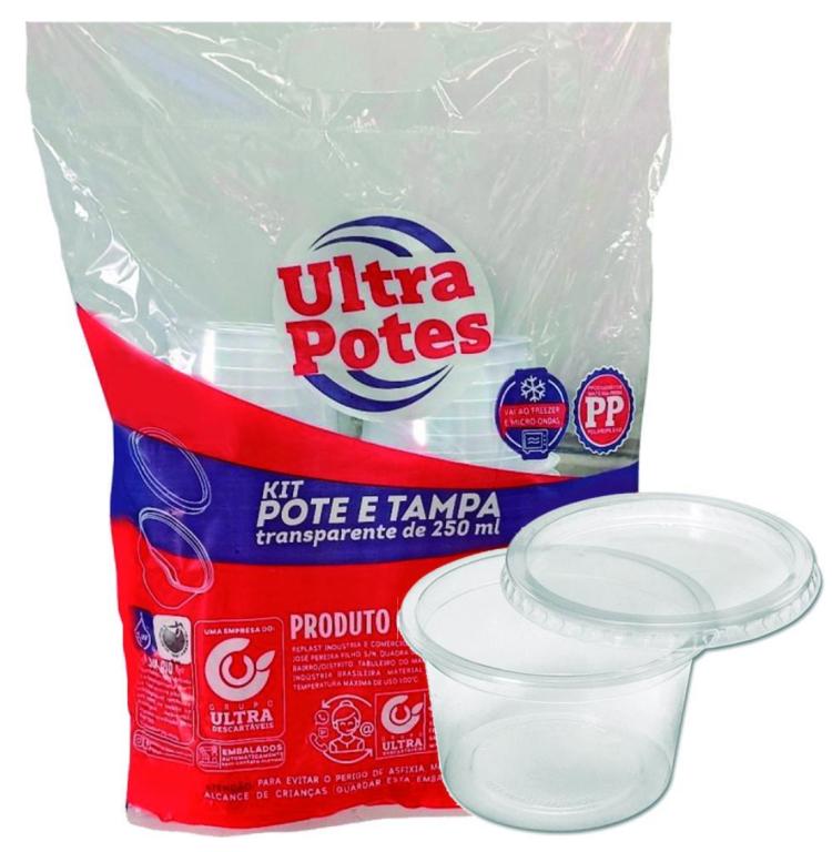 KIT POTE C/ TAMPA ULTRA REDONDO 250ML C/25UN