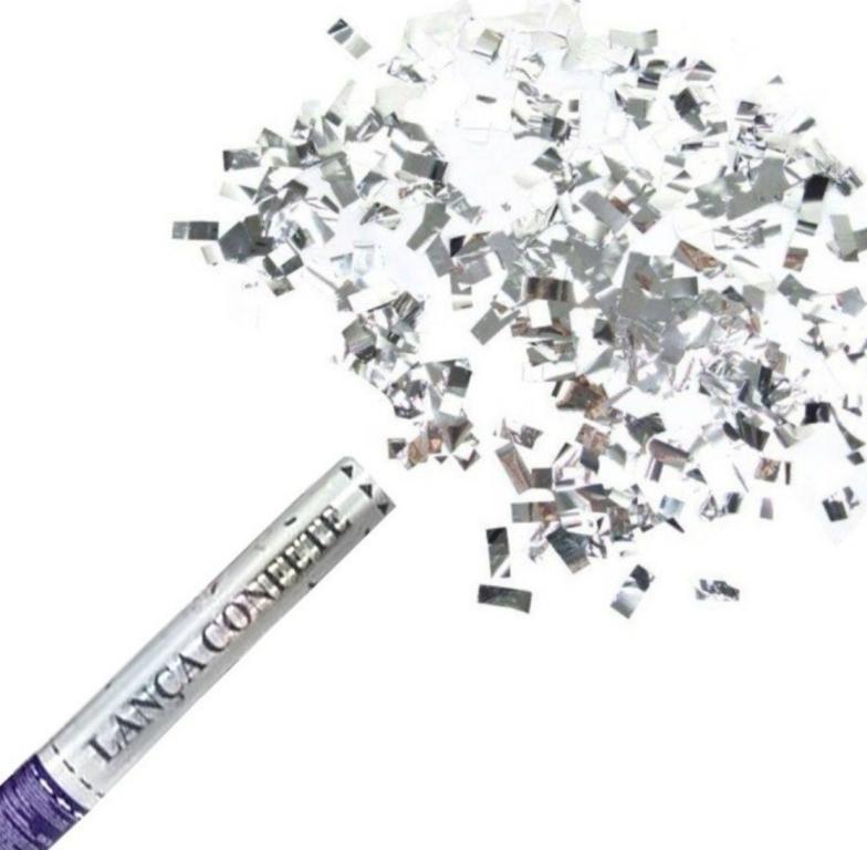 LANCA CONFETE TEMA FESTA EXPLOSAO DE PRATA 30CM