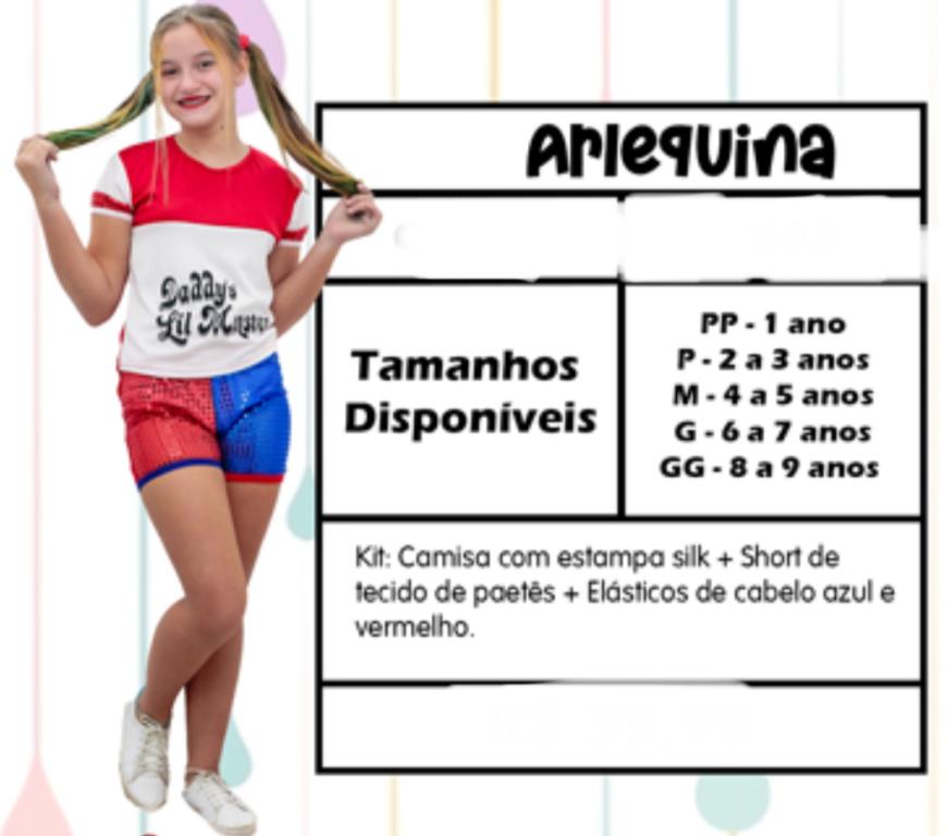 FANTASIA ARLEQUINA + ELASTICO DE CABELO TAM. G