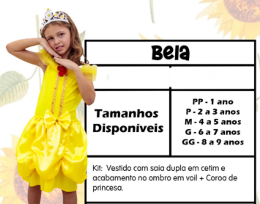 FANTASIA BELA (A BELA E A FERA) + TIARA VESTIDO TAM. M