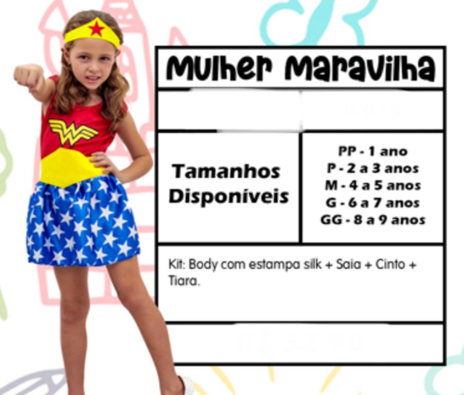 FANTASIA MULHER MARAVILHA + FAIXA CABECA TAM. G
