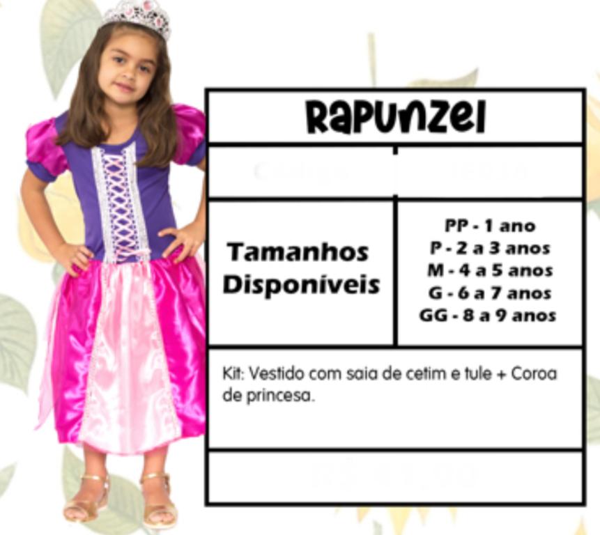 FANTASIA RAPUNZEL + TIARA VESTIDO TAM. M