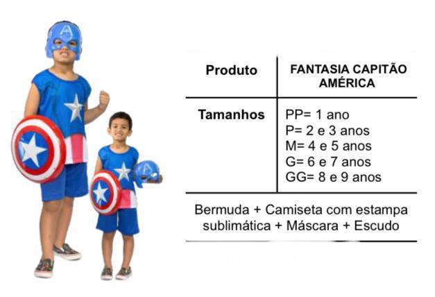 FANTASIA CAPITAO AMERICA + MASCARA TAM. P