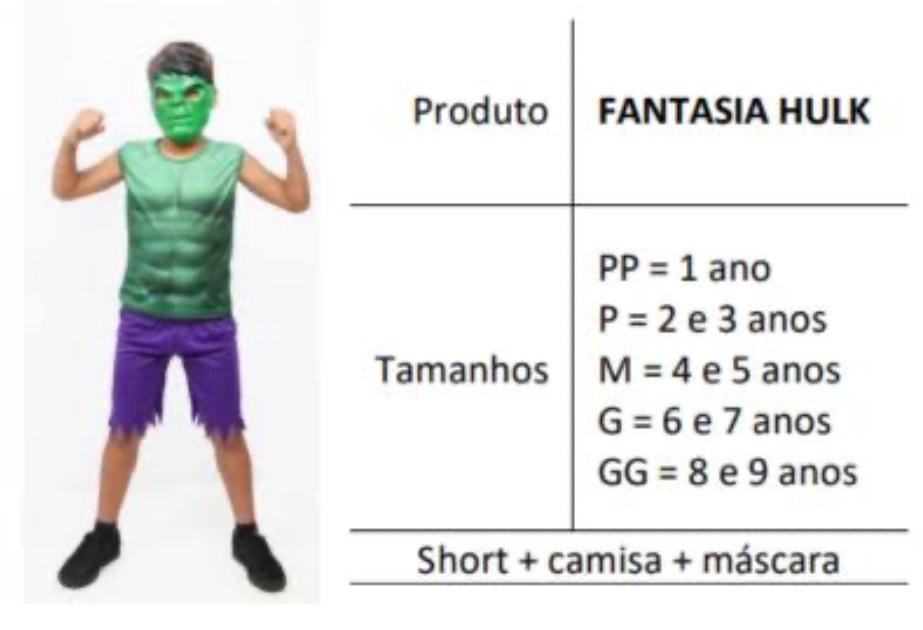 FANTASIA HULK + MASCARA TAM. G