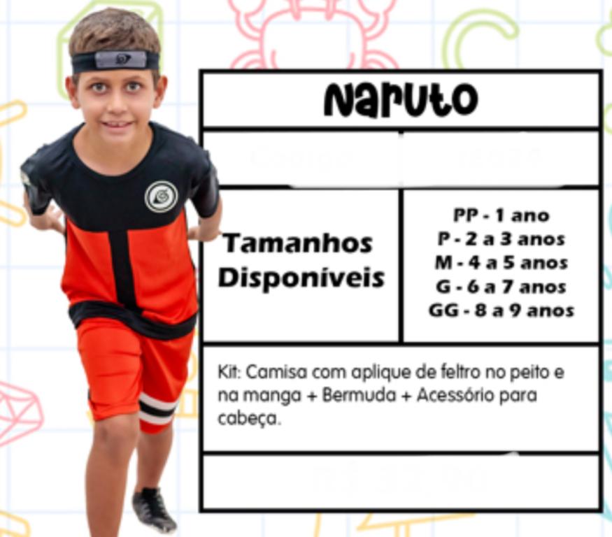 FANTASIA NARUTO + FAIXA DE CABECA TAM. G