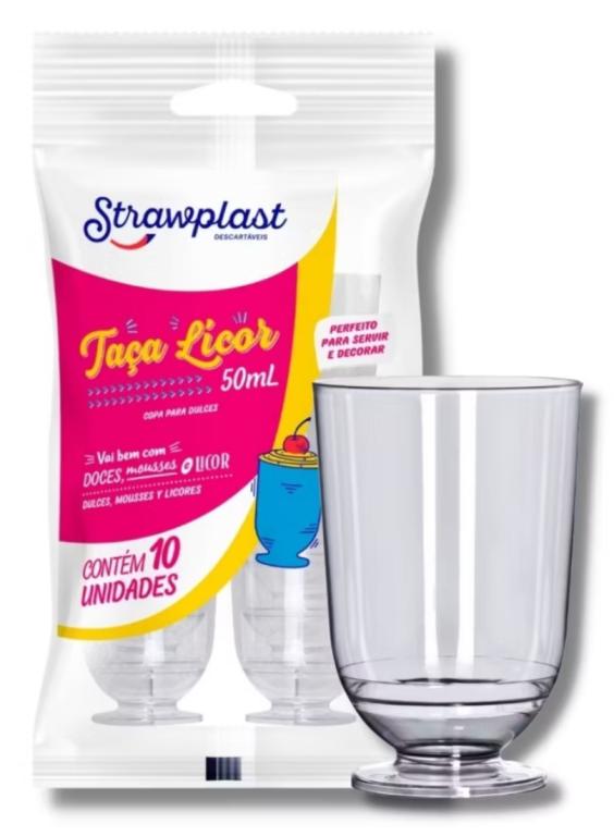 TACA CRISTAL STRAWPLAST 50ML C/10UN
