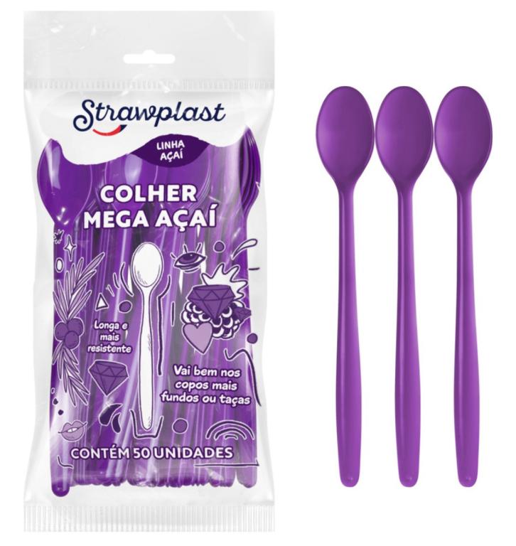 COLHER STRAWPLAST MEGA ACAI ROXA C/50UN