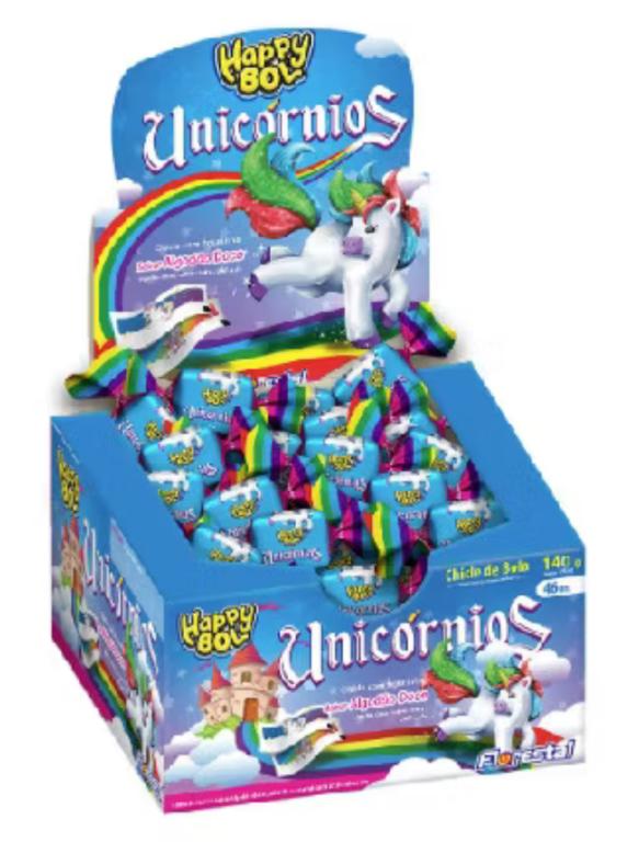 CHICLE HAPPY BOL UNICORNIOS ALGODAO DOCE 140G