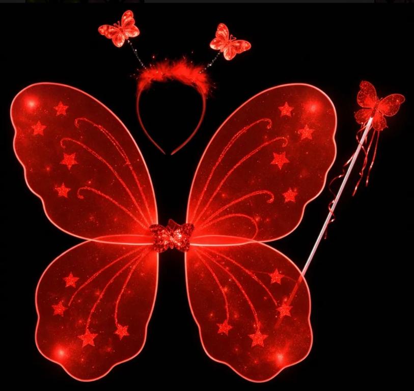 KIT BORBOLETA C/ LED (ASA, CETRO E TIARA) VERMELHA