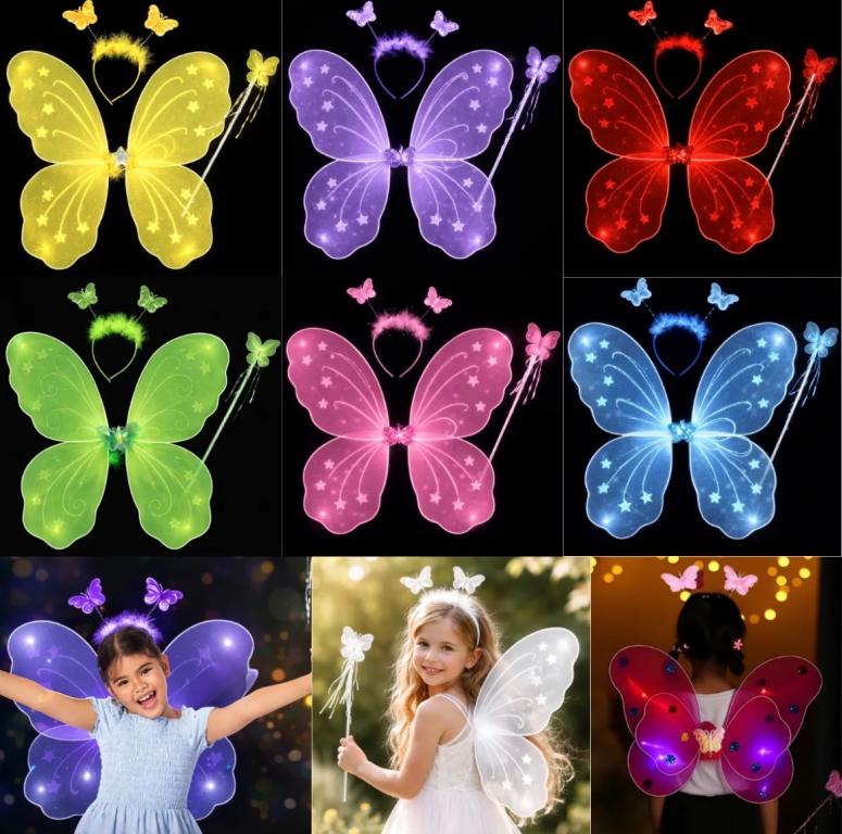 KIT BORBOLETA C/ LED (ASA, CETRO E TIARA) VERMELHA