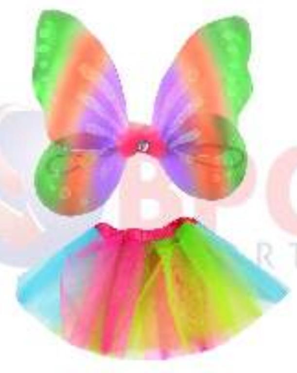 KIT ASA DE BORBOLETA + SAIA DE TULE MULTICOLORIDO