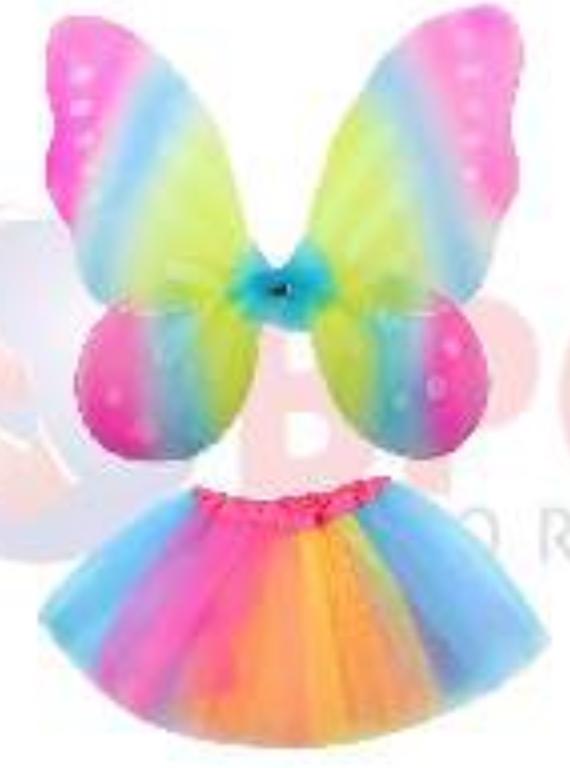 KIT ASA DE BORBOLETA + SAIA  MULTICOLORIDA