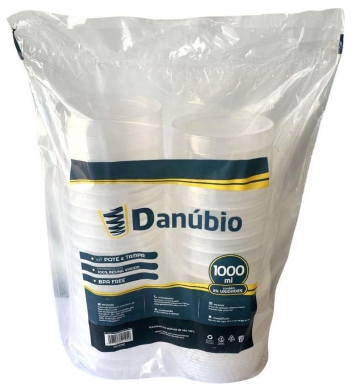 KIT POTE C/ TAMPA DANUBIO REDONDO 1000ML C/24UN