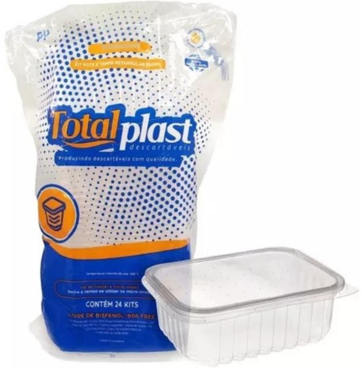 KIT POTE C/ TAMPA RETANGULAR TOTALPLAST 500ML C/24UN
